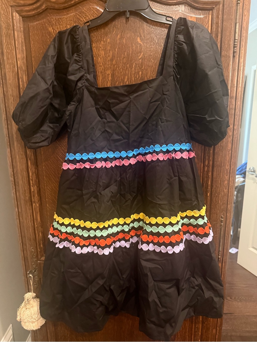 CROSBY by Mollie Burch Black Mini Dress with Rainbow Trim